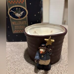 Williraye Studio XC5274 Thrown Pottery Candle w/ Snowman w/ Star